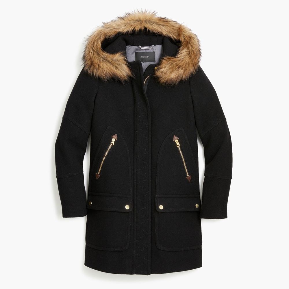 J. Crew Chateau Parka with faux fur in black
